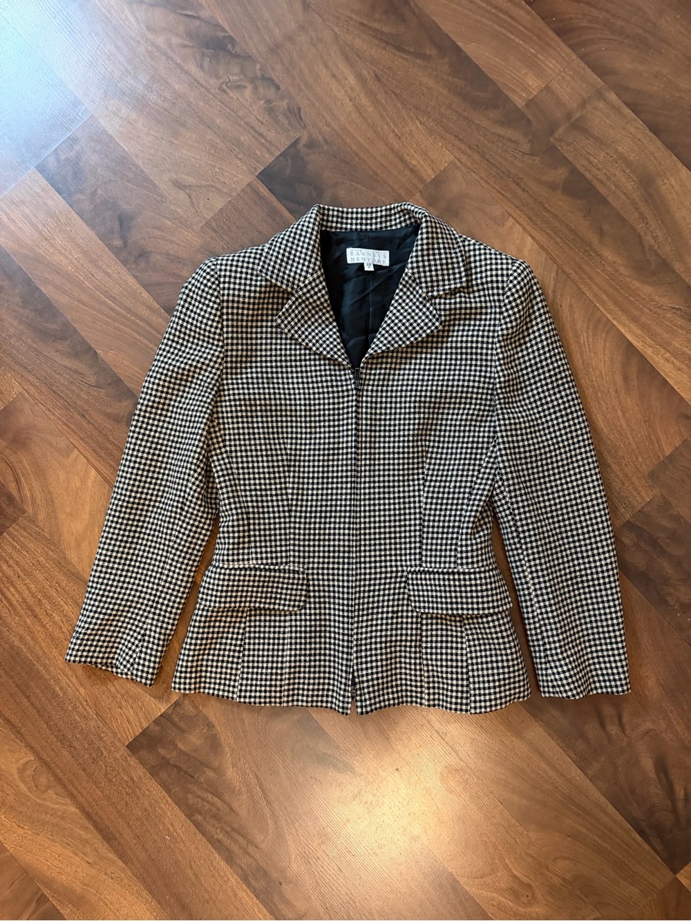 Barneys New York Black & White Houndstooth Tailored Blazer